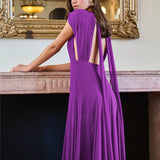 Deep V Purple Maxi Dress High Slit