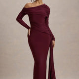 Skew Collar Long Sleeve Maxi Dress
