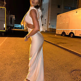 Hollow Out Turtleneck Solid Maxi Dress
