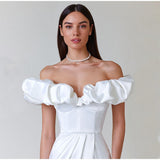 One-Shoulder Puff Sleeve Wrap Chest Slit Long Dress