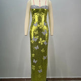 Mint Green Mesh Sequins Maxi Dress