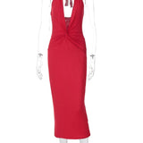 Halter Neck V-Neck Backless Dress