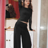 Patchwork Lace Long Sleeve Pant Suit