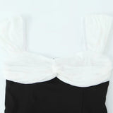 Contrast Slash Shoulder Elastic Back Mini Dress