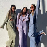 2 Piece Set Blouse Tops and Split Wide Leg Pants