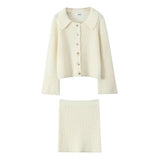 Lapel Cardigan Elastic Waist Mini Skirt Suits