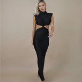 Hollow Out Turtleneck Solid Maxi Dress
