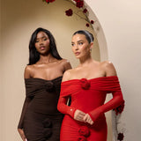 Off-shoulder Strapless Rose Long Sleeve Dress