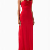 Red Flower Ruffles Strap Maxi Dress