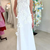 3D Flower Appliqué Mock Neck Midi Dress