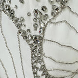 White Beads Diamond Long Sleeve Maxi Dress
