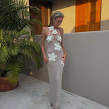 Floral Halter Maxi Dress Summer Splice Backless Design