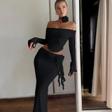 Off Shoulder Crop Top, Bodycon Maxi Skirt Set