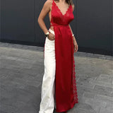 Lace Satin Patchwork High Split Maxi Dress