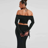 Off Shoulder Crop Top, Bodycon Maxi Skirt Set
