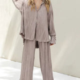 2 Piece Set Blouse Tops and Split Wide Leg Pants
