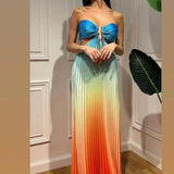 Satin Gradient Pleated Sleeveless Maxi Dress
