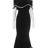 Strapless Ruffles Black Midi Dress