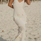 Halter Neck Flower Patchwork Lace-up Maxi Dress