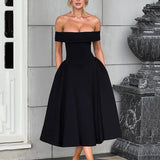 Off-Shoulder Flare Midi Dress