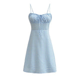Spaghetti Strap Tie Up Plaid Pink Midi Dress