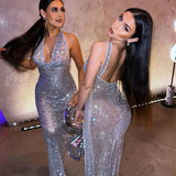 Halter Neck Backless Glitter Long Dress