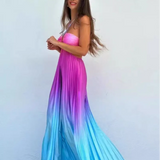 Satin Gradient Pleated Sleeveless Maxi Dress