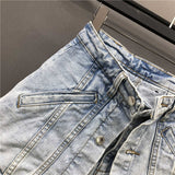 Women's Fake Two Pieces of High Waist A-line Thin Denim Shorts Street Style