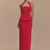 Square Collar Halter Top and Long Skirt Two-Piece Set