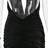 Glitter Bright Silk High Slit Halter Dress