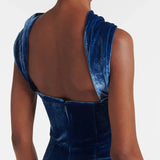 Blue Velvet Halter Sleeveless Maxi Dress