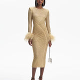 Feathers Rhinestone Folds Midi Dress