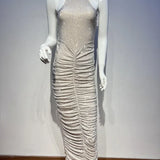 Halter Neck Backless Crystal Folds Long Dress