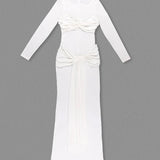 Long Sleeve Pleated Draped Maxi Dress