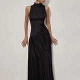 Patchwork Open Back Sleeveless Round Neck Maxi Dress