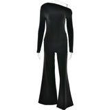 One Shoulder Flare Sleeve Top Long Pant Suit