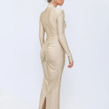 Long Sleeved Pleated Hollowed Out Maxi Dress