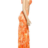 Tie-Dye Print Halter Bra and Ruffles Long Skirts