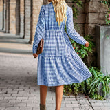 Plaid Print A-line Long Sleeve Shirt Dress