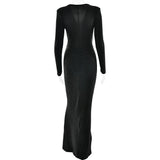 Elastic Deep V-Fold Lace Maxi Dress