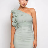 One Shoulder Ruffles Women Maxi Dress