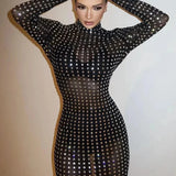 Diamond Crystal Long Sleeved Mini Dress