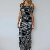 Black Polka Dot Off-shoulder Maxi Dress