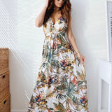 Chiffon Floral Print V-neck Sleeveless Beach Party Dress