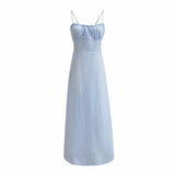 Spaghetti Strap Tie Up Plaid Pink Midi Dress