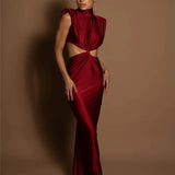 Hollow Out Turtleneck Solid Maxi Dress