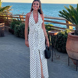 3D Flowers Polka Dot Print Backless Dress
