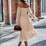 Chic Lace Lantern Sleeve Ruffles Square Collar Dress