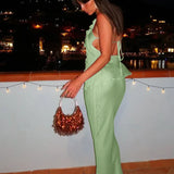 Mesh Irregular Ruffles Backless Tops and Long Skirts Suits