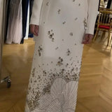 White Beads Diamond Long Sleeve Maxi Dress